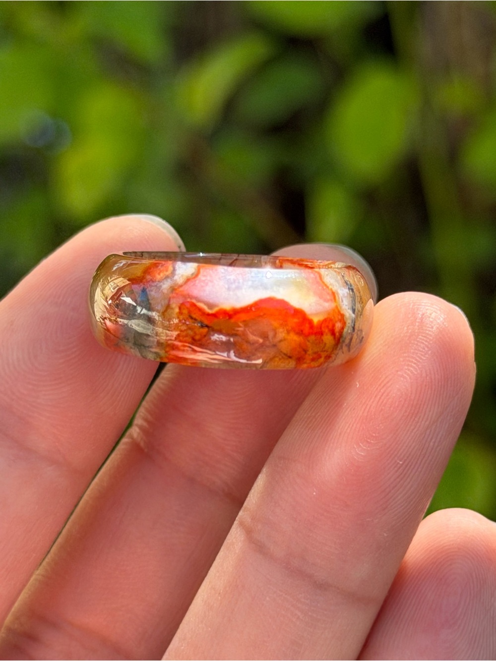 Size 8.5 Natual Translucent Red Moss Agate Ring 1795